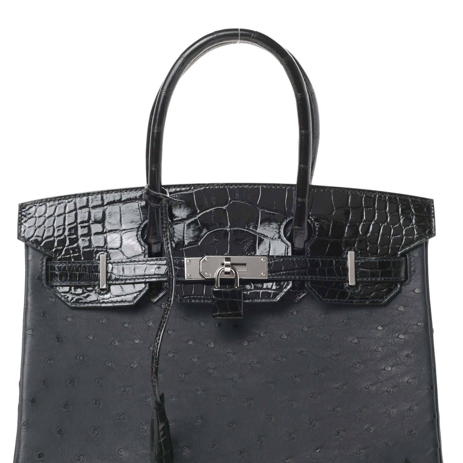 Hermes Ostrich Shiny Alligator Birkin Touch 30 Black 8 of 11