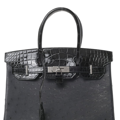 Hermes Ostrich Shiny Alligator Birkin Touch 30 Black 8 of 11