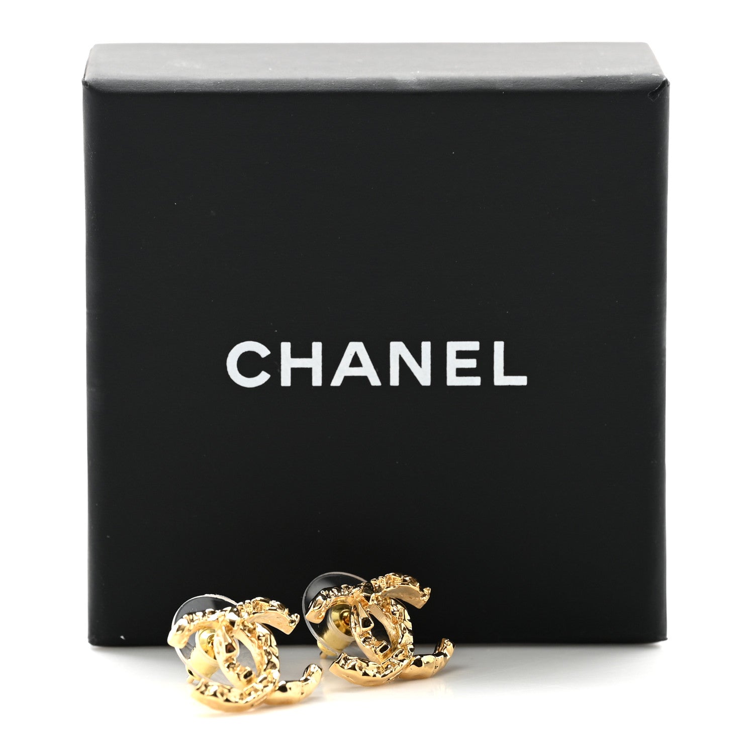 Chanel Metal Textured CC Earrings Gold 6 of 6