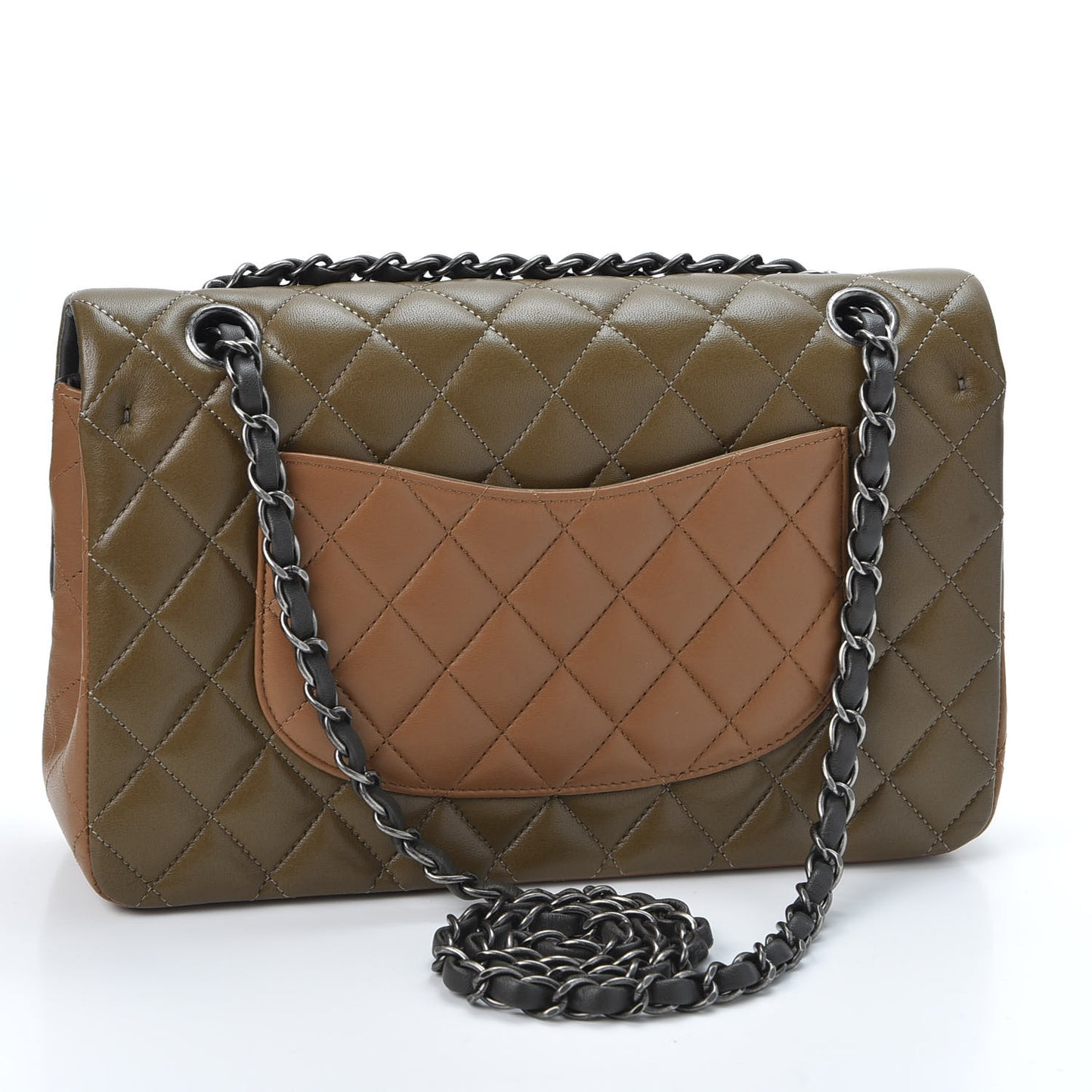 Lambskin Quilted Tri-Color Medium Double Flap Green Black Brown