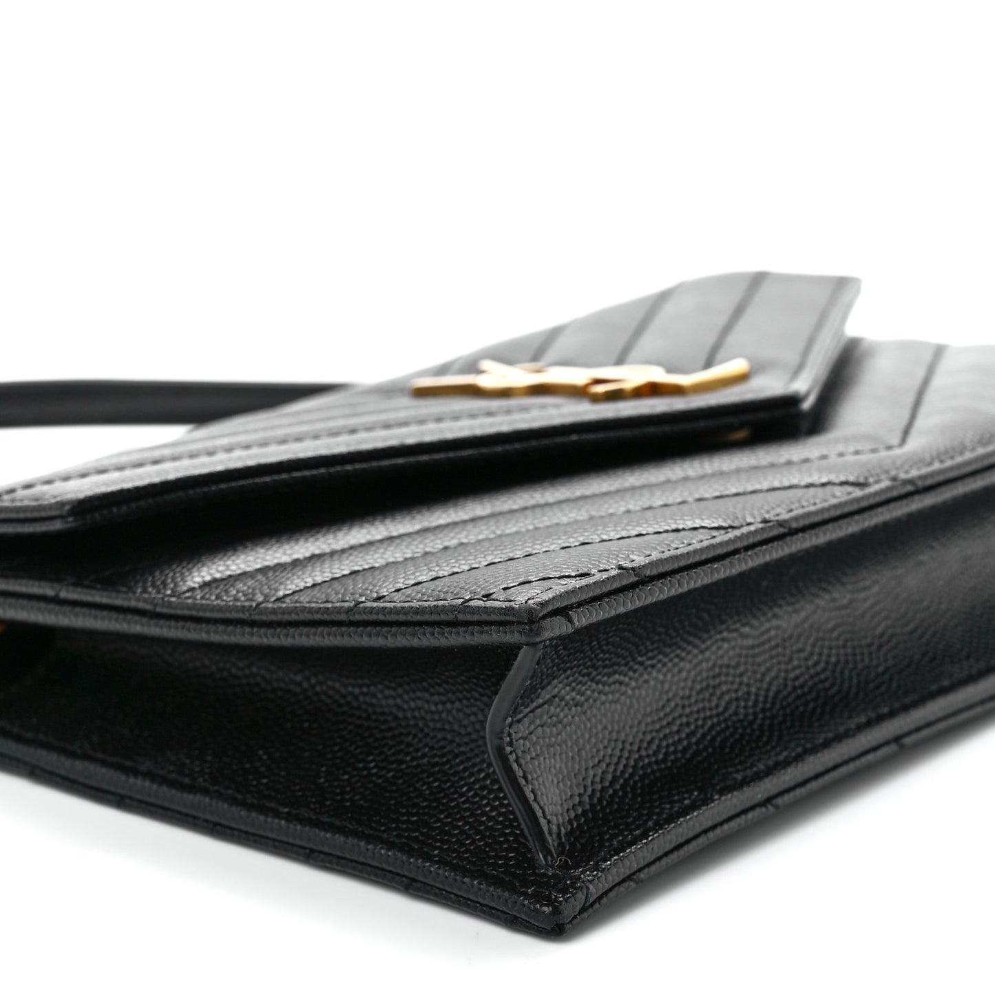 Grain De Poudre Matelasse Chevron Monogram Envelope Chain Wallet Black