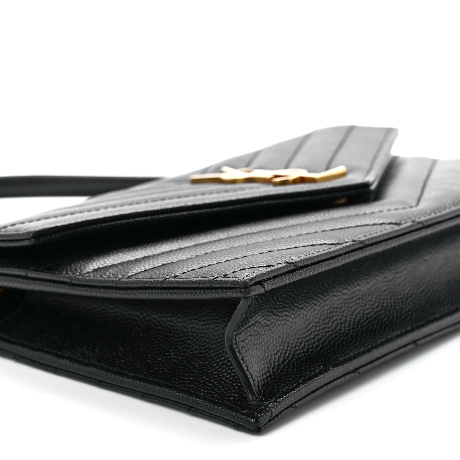 Saint Laurent Grain De Poudre Matelasse Chevron Monogram Envelope Chain Wallet Black 9 of 11