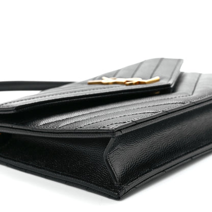 Saint Laurent Grain De Poudre Matelasse Chevron Monogram Envelope Chain Wallet Black 9 of 11