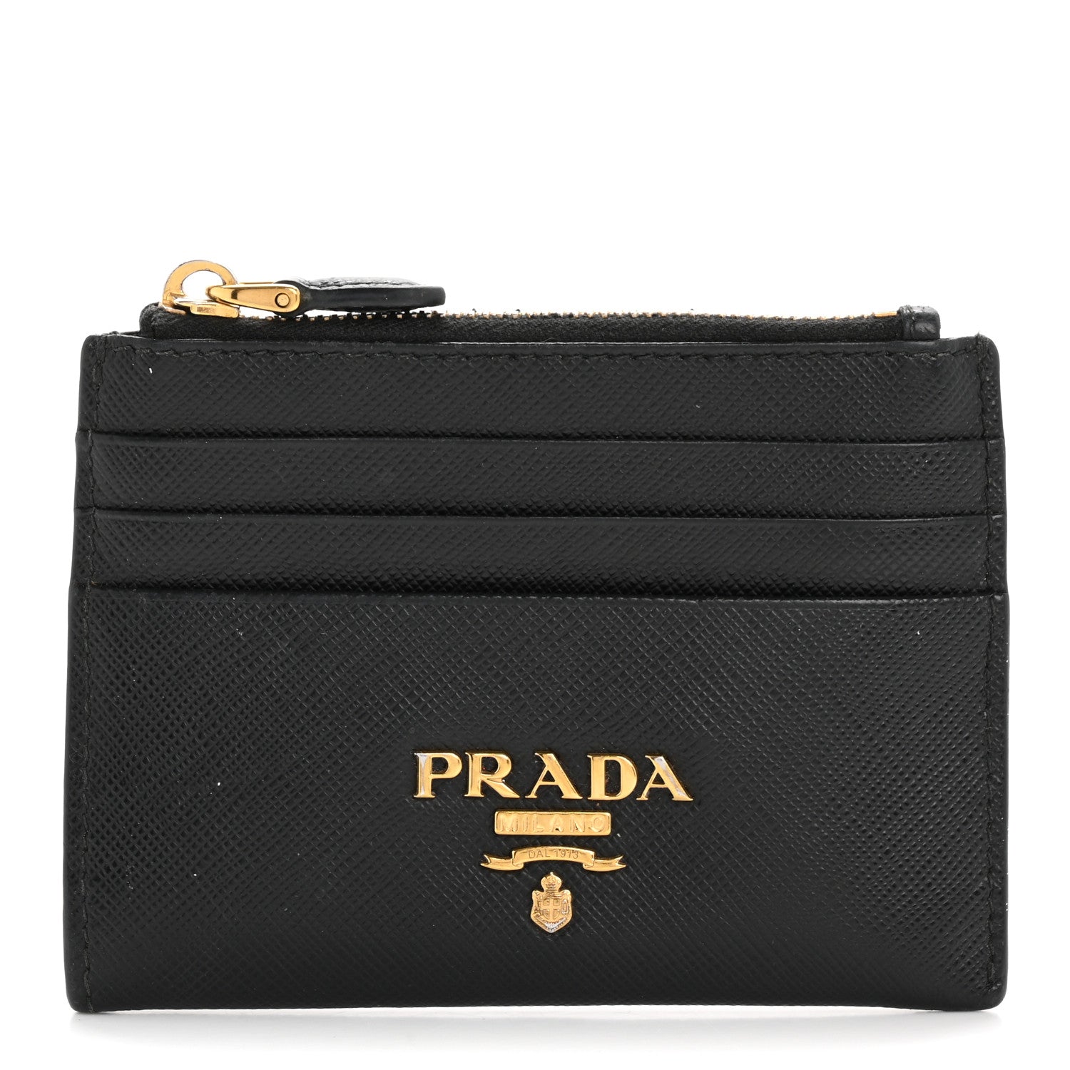 Prada Saffiano Triangle Zip Card Holder Black 1 of 10