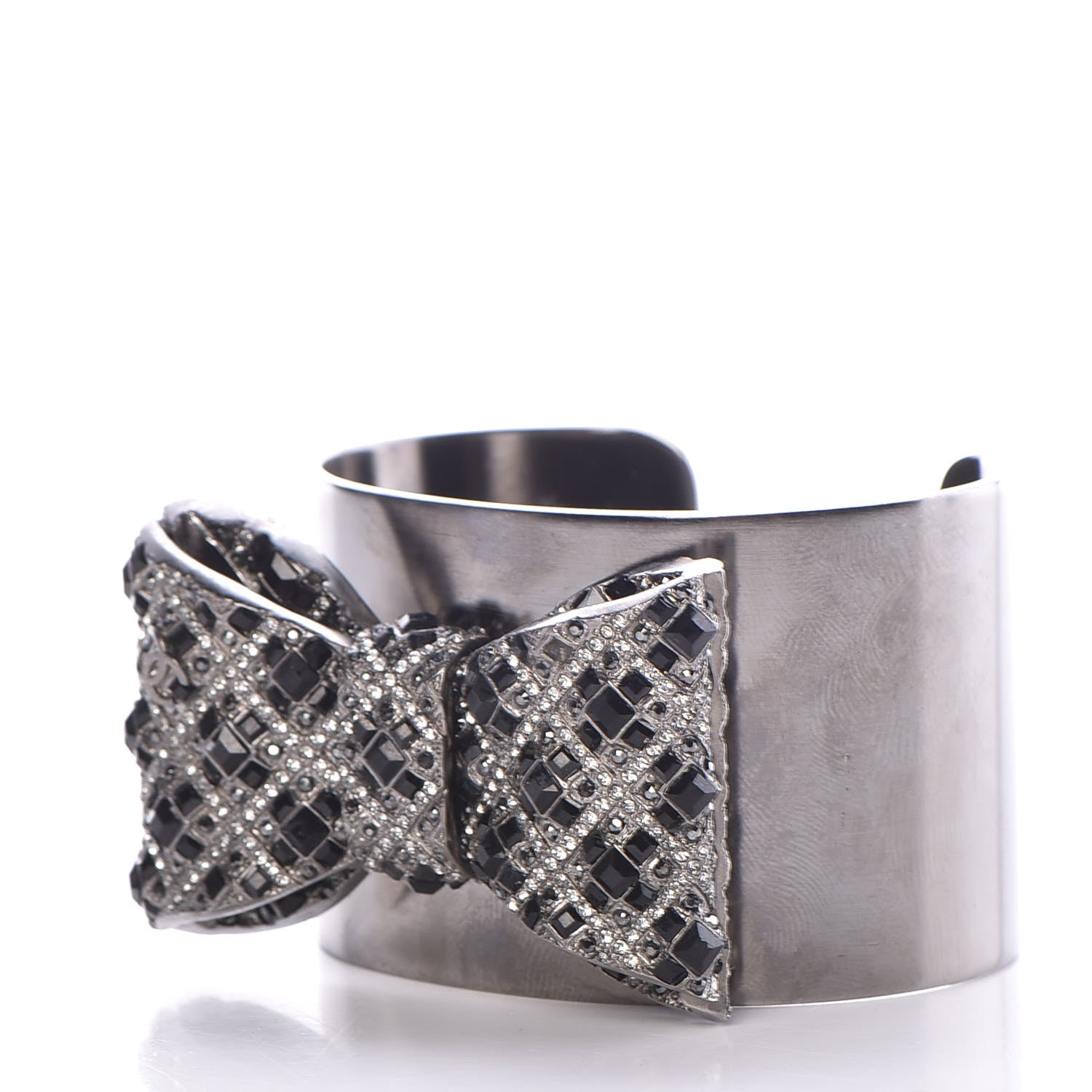 Chanel Baguette Crystal CC Bow Cuff Black Silver 3 of 7