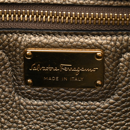 Salvatore Ferragamo Metallic Hammered Calfskin Double Handle Medium Amy Tote Graphite 9 of 15