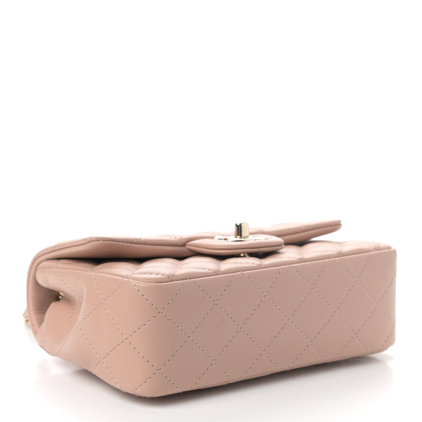Lambskin Quilted Mini Rectangular Flap Dark Beige