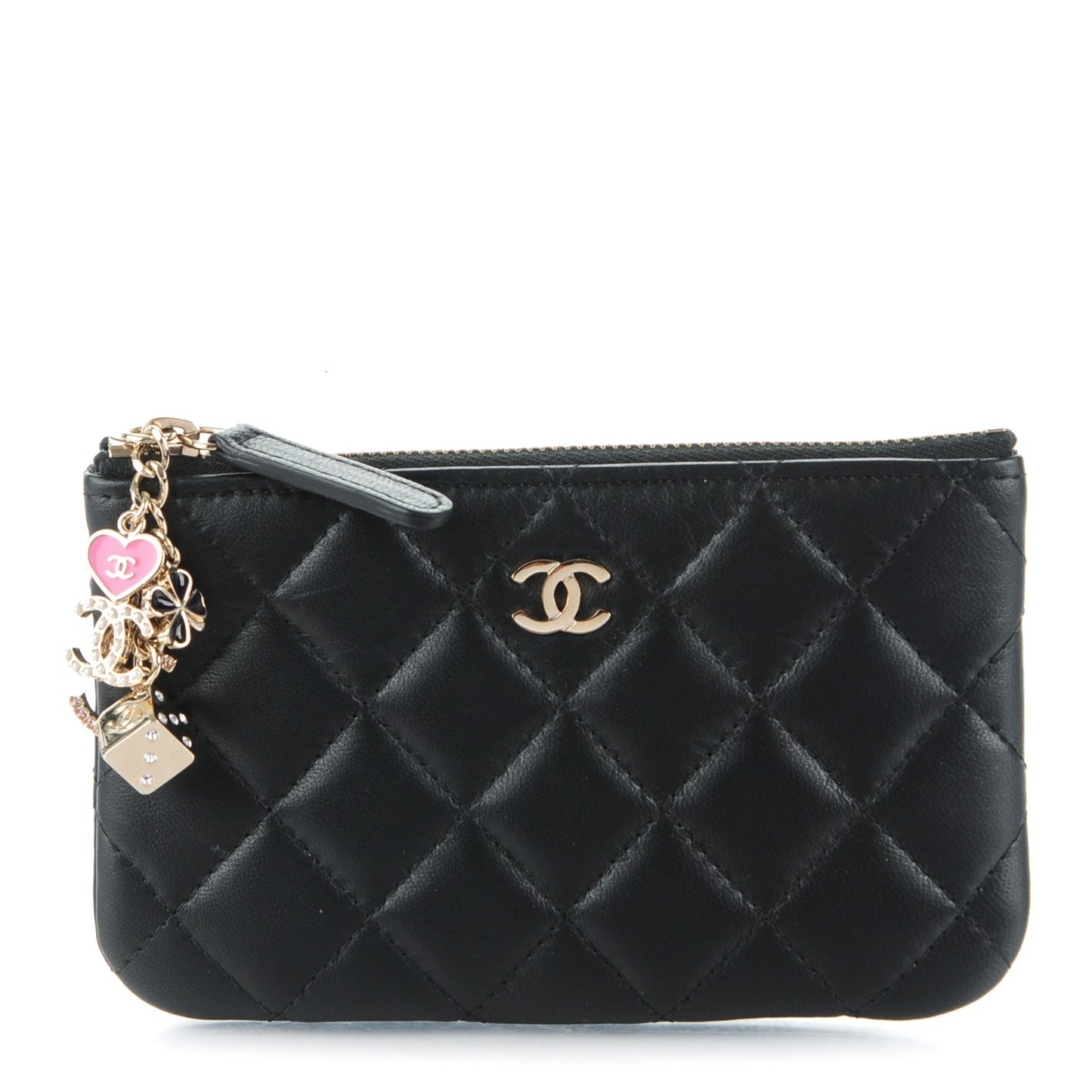 Lambskin Quilted Casino Coin Purse Black