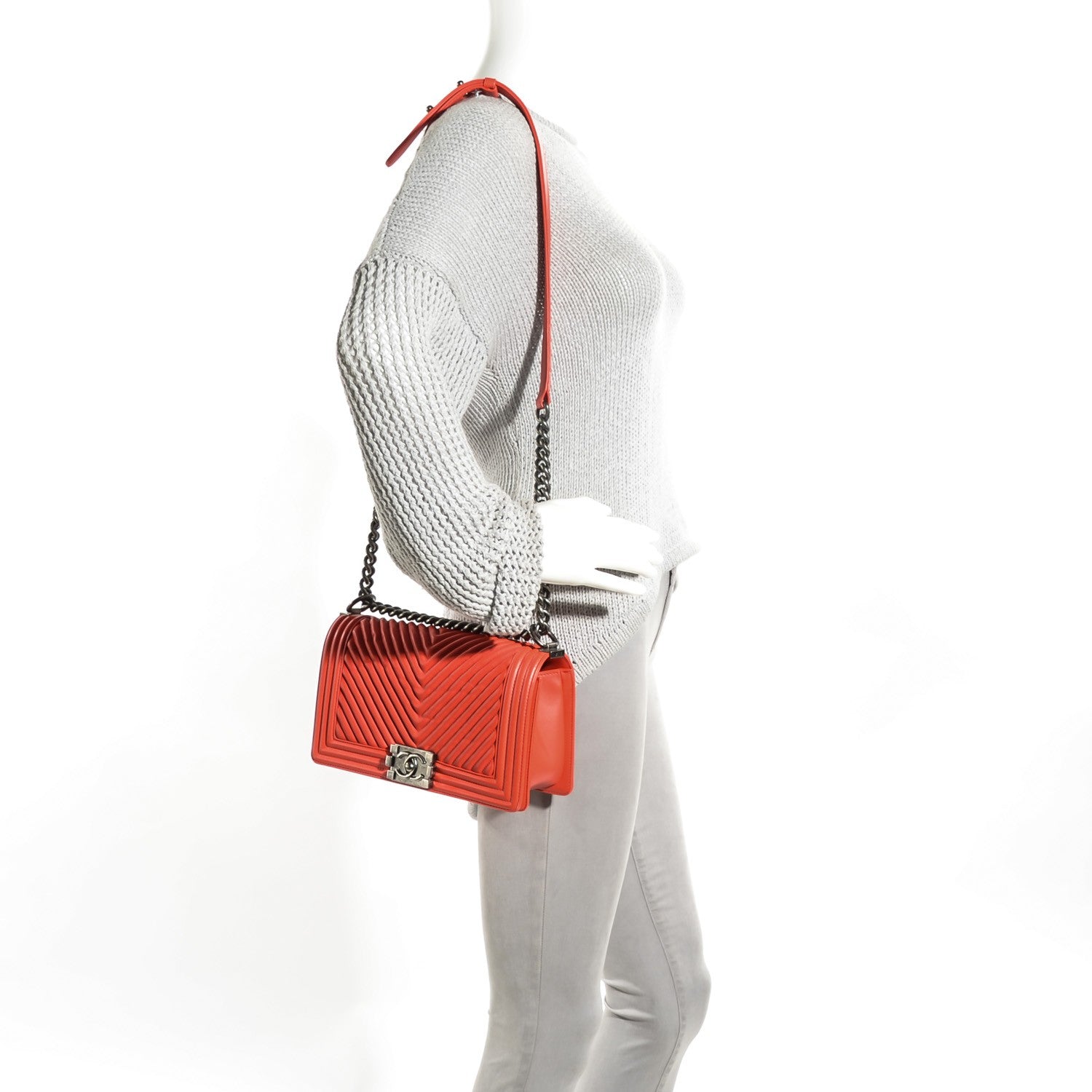 Chanel Wrinkled Lambskin Chevron Quilted Medium Boy Flap Orange 2 of 9