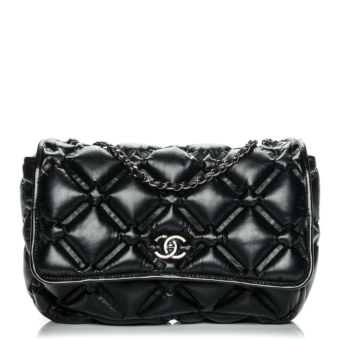 Calfskin Quilted Large Chesterfield Flap Black