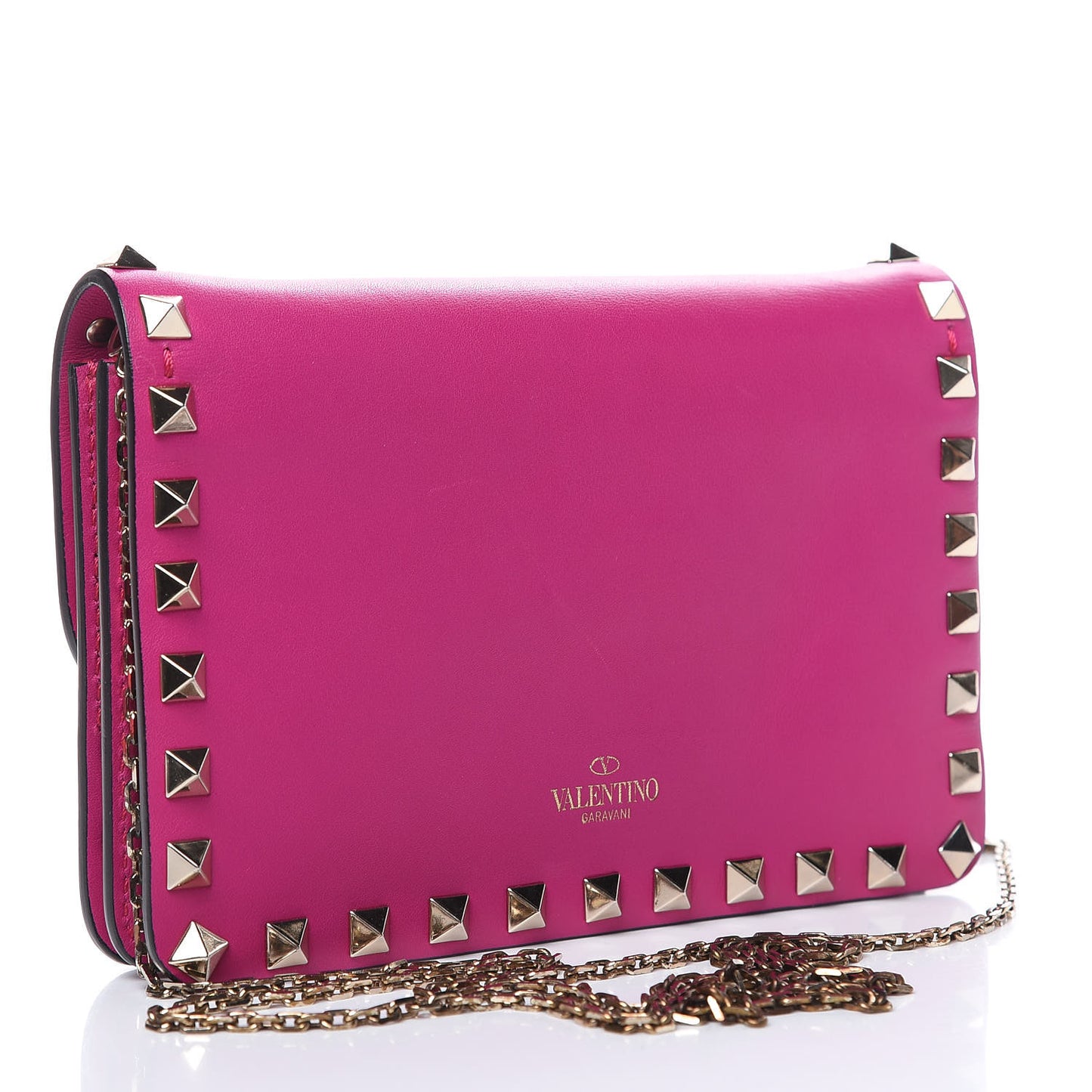 Vitello Rockstud Chain Flap Crossbody Bag Fuxia