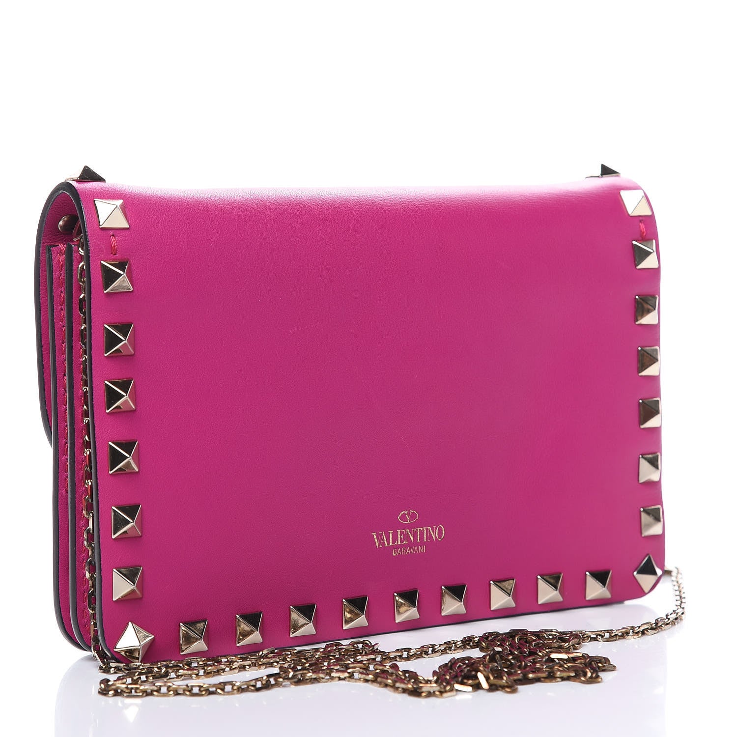 Valentino Garavani Vitello Rockstud Chain Flap Crossbody Bag Fuxia 3 of 11