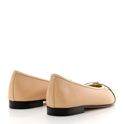 Chanel Lambskin Cap Toe CC Ballerina Flats 36.5 Beige Black 4 of 9