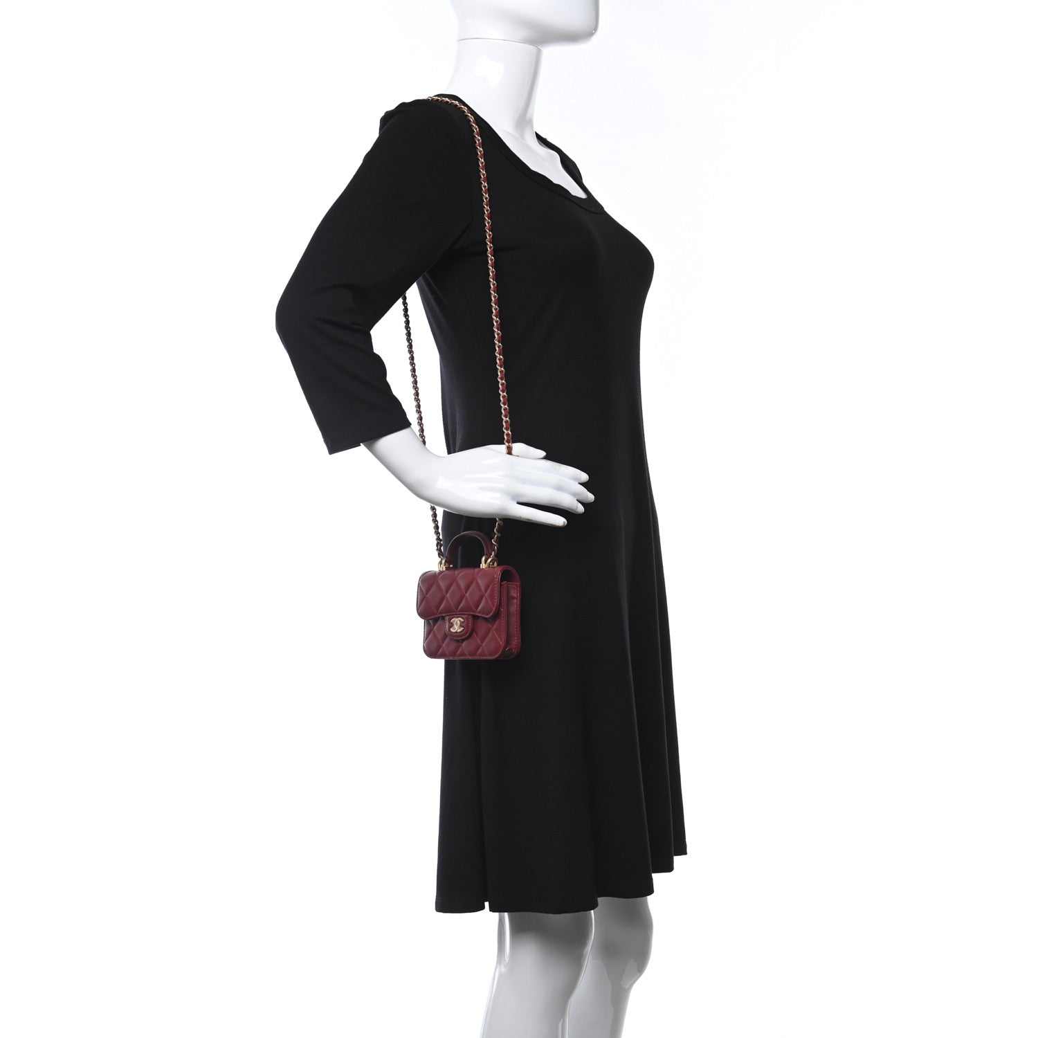 Chanel Lambskin Quilted Top Handle Flap Coin Purse With Chain Burgundy 2 of 12