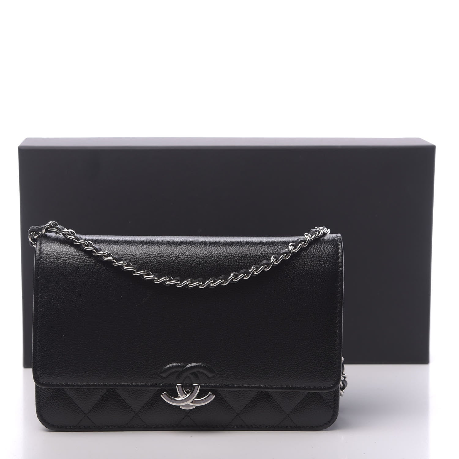 Chanel Grained Calfskin Quilted CC Box Wallet On Chain WOC Black 12 of 12