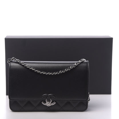 Chanel Grained Calfskin Quilted CC Box Wallet On Chain WOC Black 12 of 12