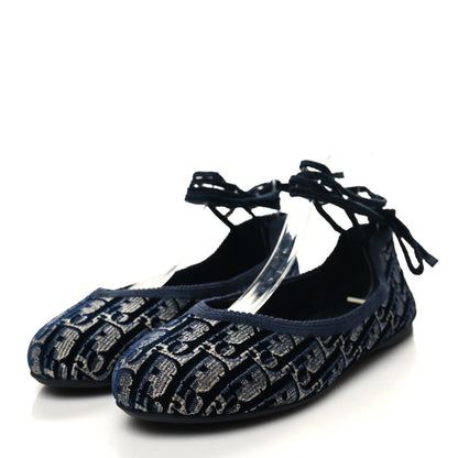 Christian Dior Velvet Oblique Poeme Laced Ballerina Flats 40 Blue 3 of 8