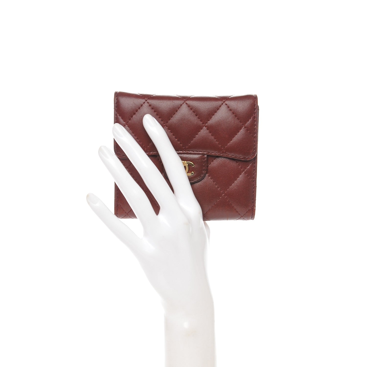 Chanel Lambskin Quilted Compact Flap Wallet Dark Red 2 of 8