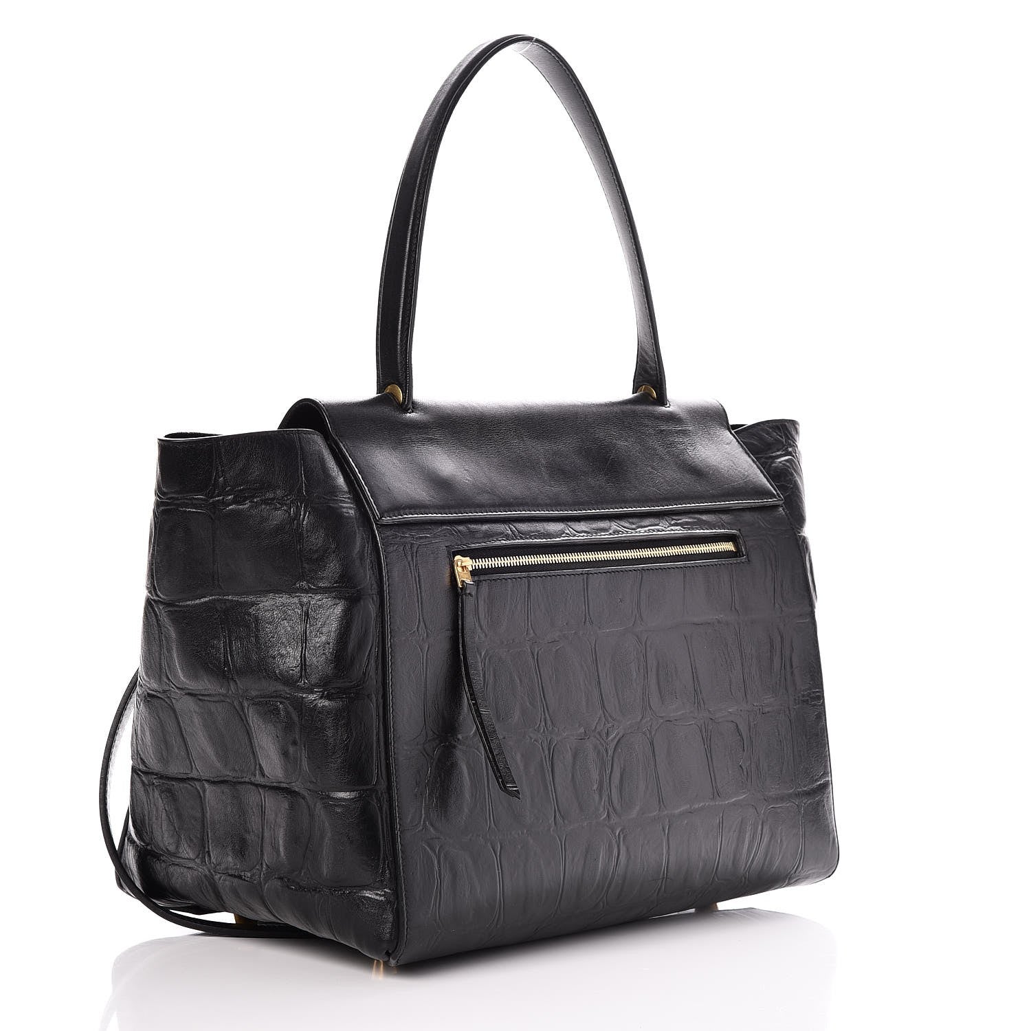 Celine Calfskin Crocodile Embossed Small Belt Bag Black 3 of 12
