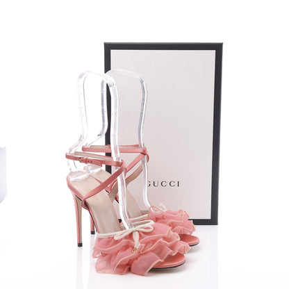 Gucci Tulle Ruffle High Heel Slingback Sandals 38 Peach White 11 of 11