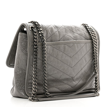 Saint Laurent Crinkled Calfskin Matelasse Monogram Medium Niki Chain Satchel Fog 3 of 11