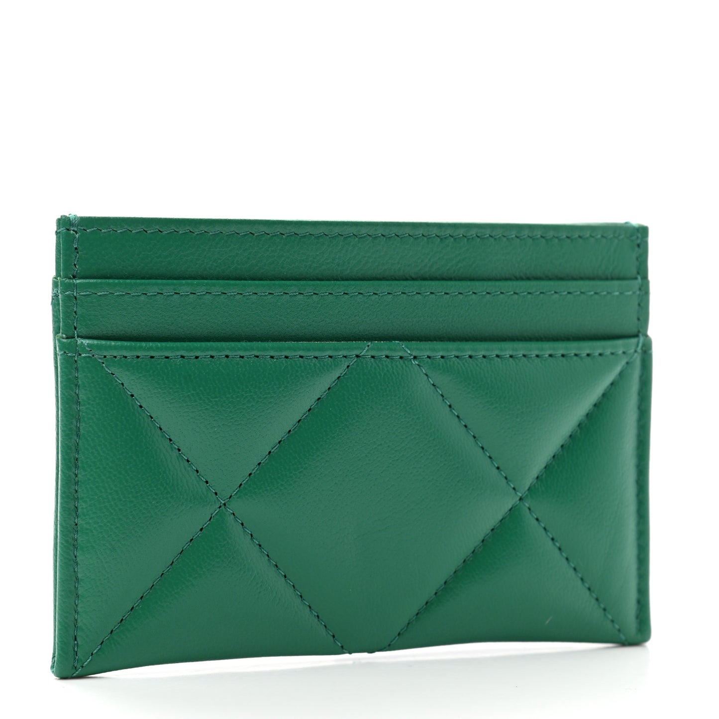 Lambskin Quilted Chanel 19 Card Holder Green