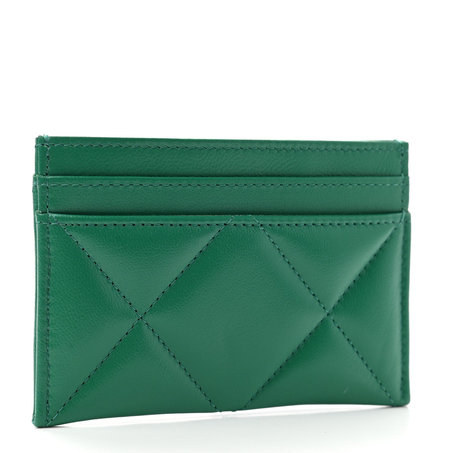 Chanel Lambskin Quilted Chanel 19 Card Holder Green 3 of 8