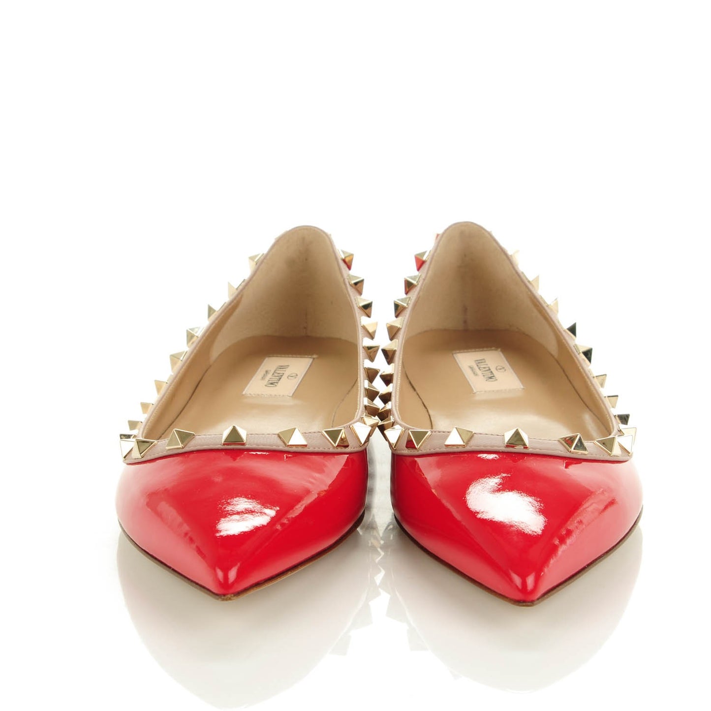 Patent Nappa Rockstud Ballerina Flats 39.5 Rosso Valentino Poudre
