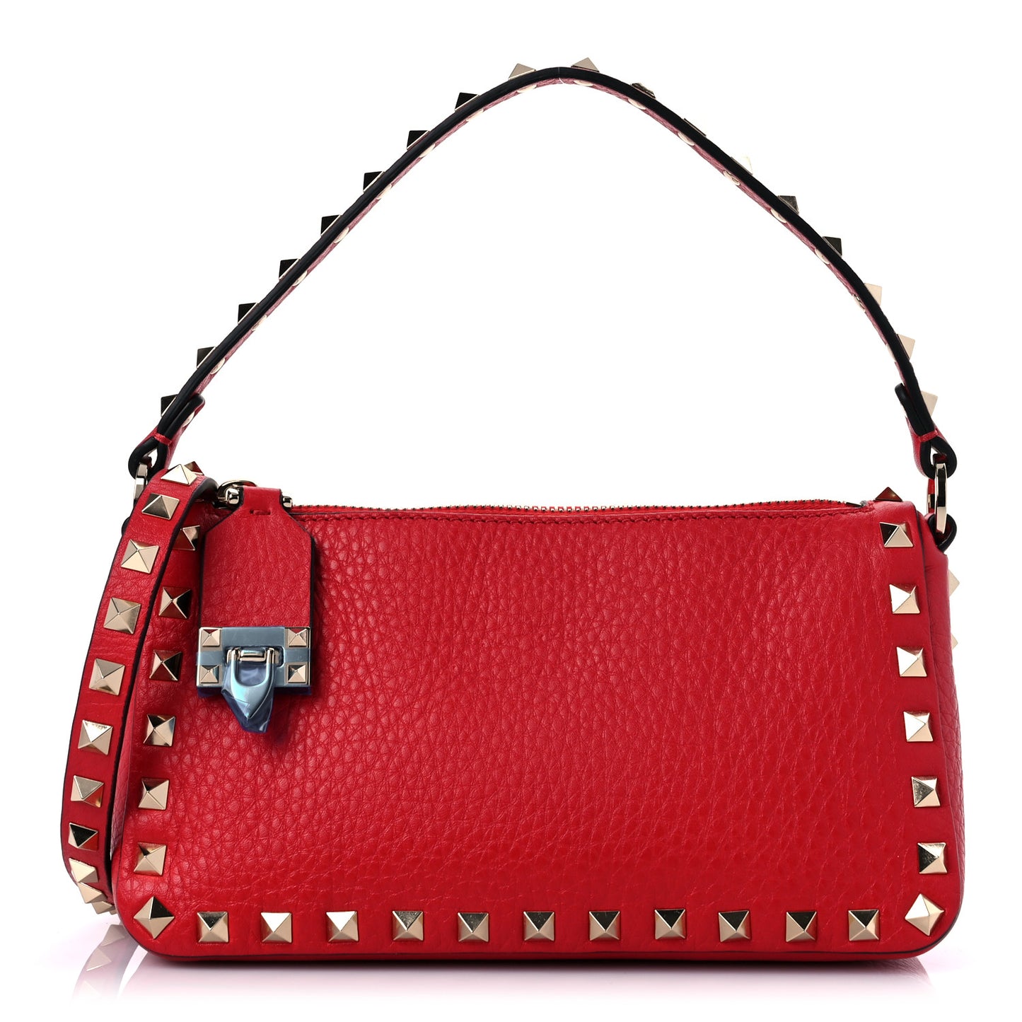 Pebbled Calfskin Small Rockstud Flip Lock Shoulder Bag Rouge Pur
