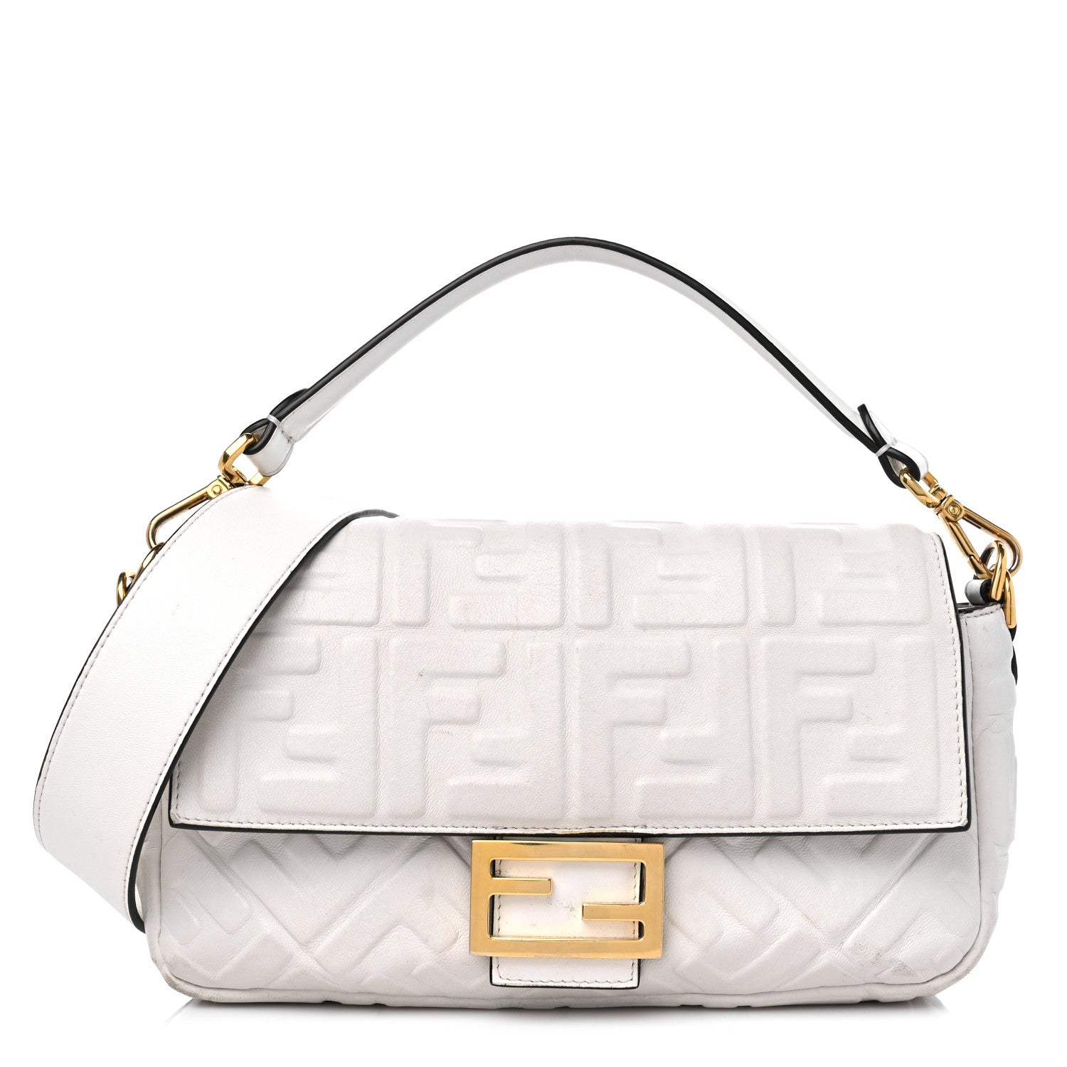 Fendi Nappa FF 1974 Embossed Baguette White 1 of 16