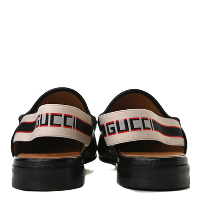 Gucci Goatskin Stripe Mens Horsebit Slingback Slippers 8 Black 6 of 12