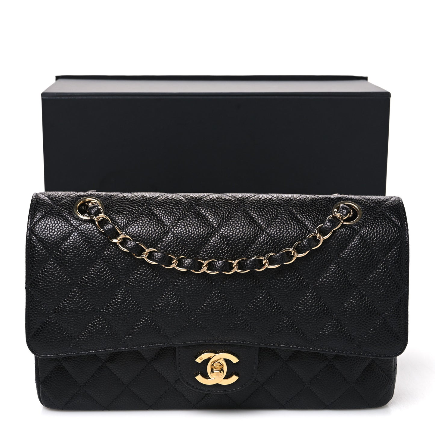 Caviar Quilted Medium Double Flap Black