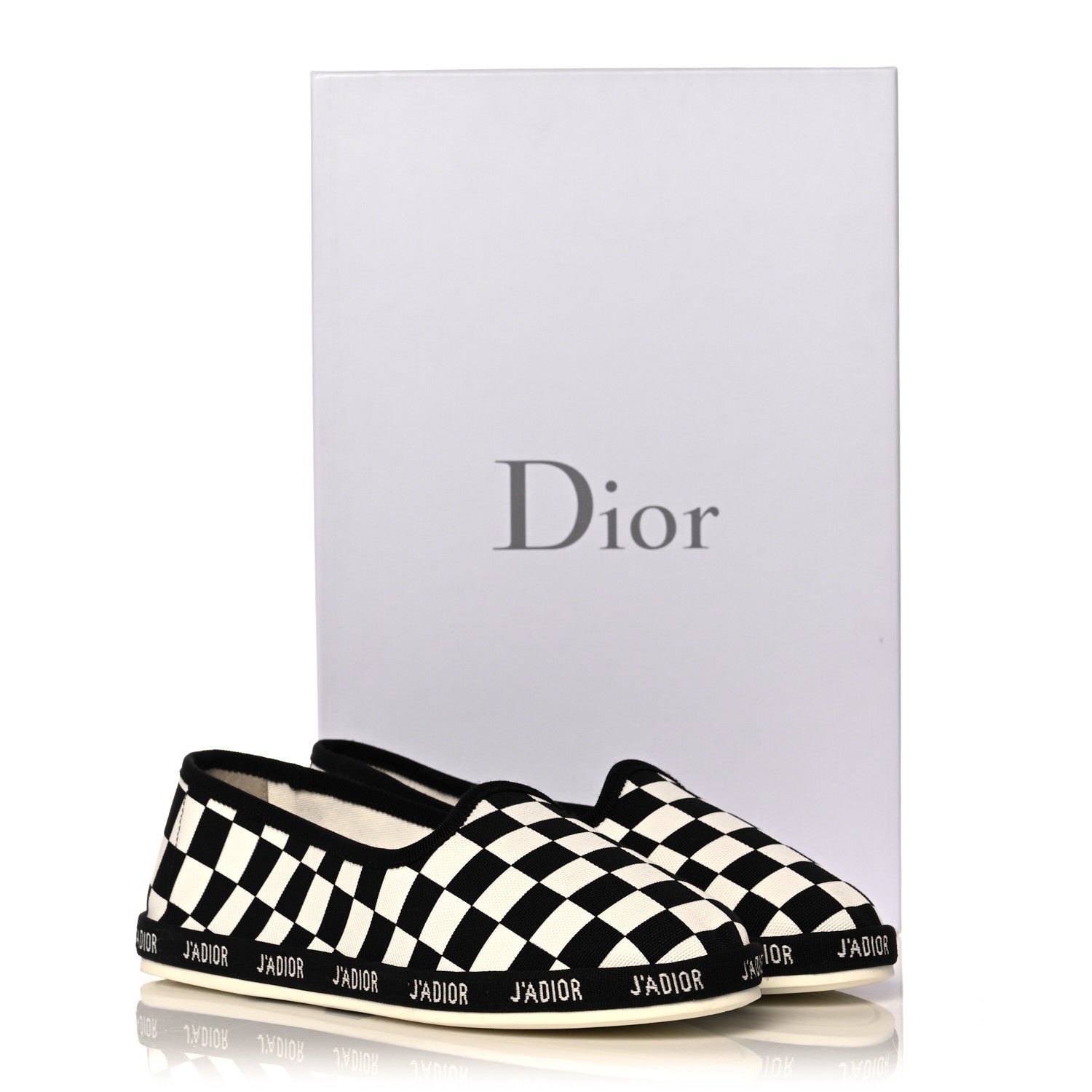 Christian Dior Canvas Checkered Print J'Adior Slip On Flats 35 Black White 8 of 8