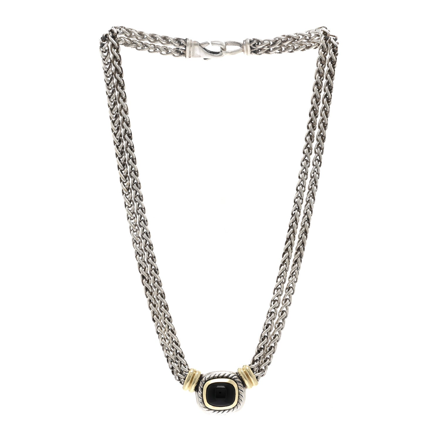 David Yurman Sterling Silver 14K Yellow Gold Black Onyx Double Wheat Chain Necklace 3 of 4