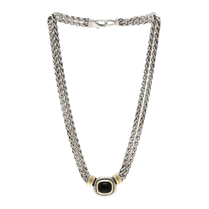 David Yurman Sterling Silver 14K Yellow Gold Black Onyx Double Wheat Chain Necklace 3 of 4
