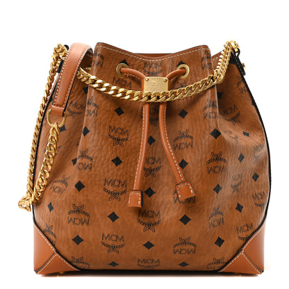 MCM Visetos Small Soft Berlin Drawstring Bucket Bag Cognac 1 of 10