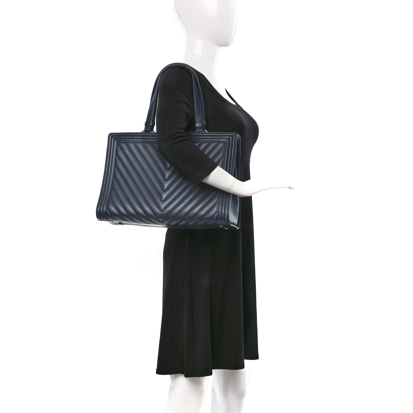 Calfskin Chevron Boy Shopping Tote Navy Blue