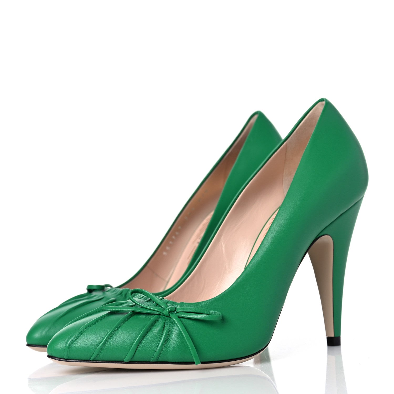 Gucci Nappa Bow High Heel Pumps 37.5 New Shamarock 3 of 8
