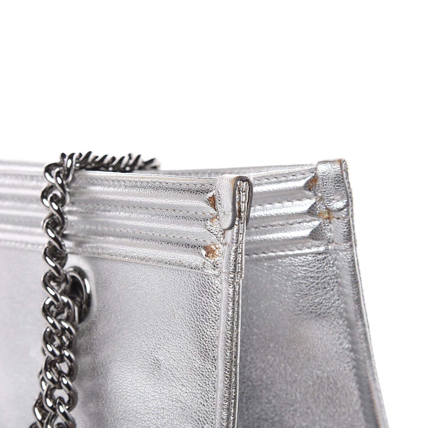 Metallic Goatskin Calfskin Bi-Color Large Boy Tote Black Silver