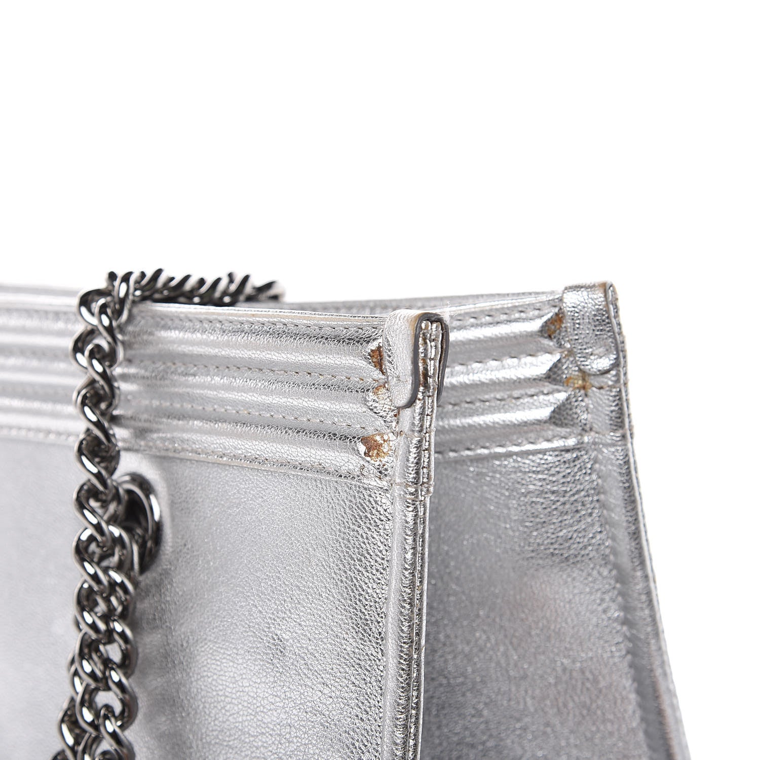 Chanel Metallic Goatskin Calfskin Bi-Color Large Boy Tote Black Silver 12 of 18