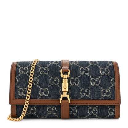Gucci New Denim GG Monogram Jackie 1961 Chain Wallet Blue Tea Cuir 1 of 14