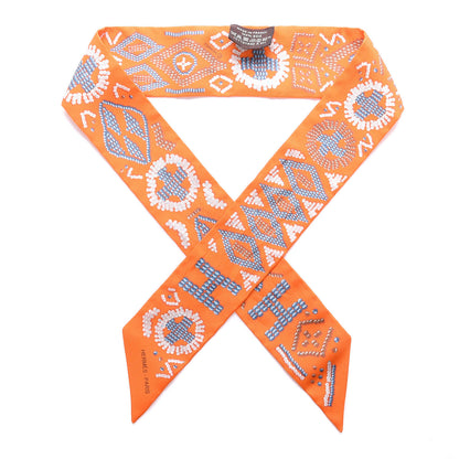 Hermes Silk Kelly En Perles Twilly Orange Bleu Gris Perle 1 of 3
