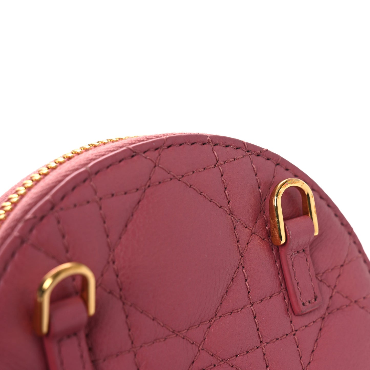Calfskin Cannage Round Caro Pouch Pink Yarrow