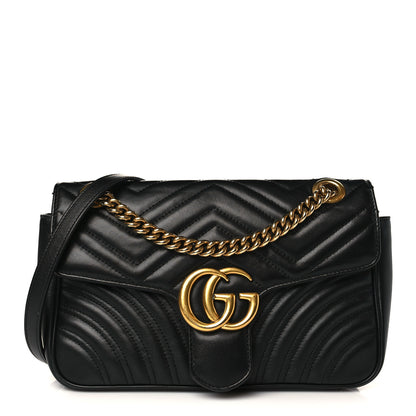 Gucci Calfskin Matelasse Small GG Marmont Shoulder Bag Black 1 of 9