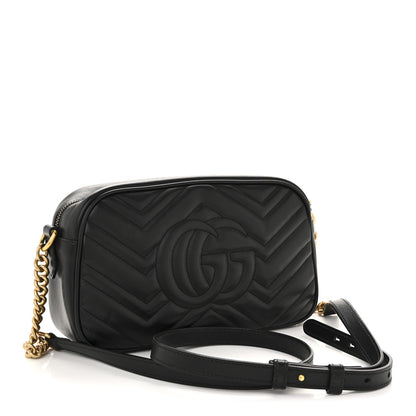 Gucci Calfskin Matelasse Small GG Marmont Chain Shoulder Bag Black 3 of 13