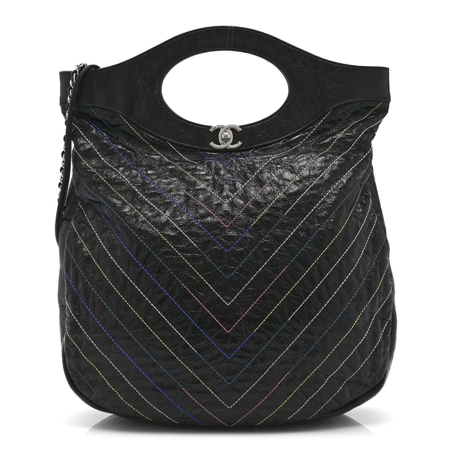Chanel Glazed Calfskin Chevron Stitched Large 31 Shopping Bag Black Multicolor 1 of 10