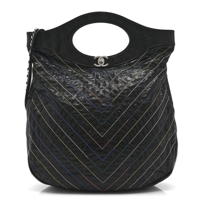 Chanel Glazed Calfskin Chevron Stitched Large 31 Shopping Bag Black Multicolor 1 of 10