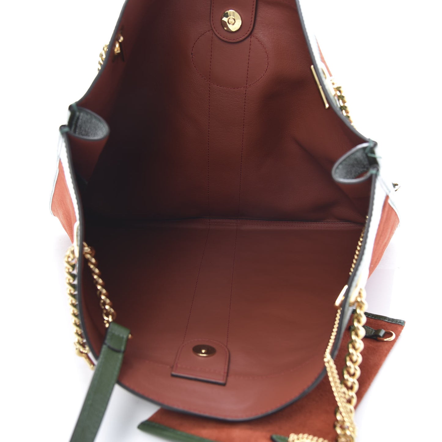 Suede Calfskin Large Rajah Chain Tote Brown Green