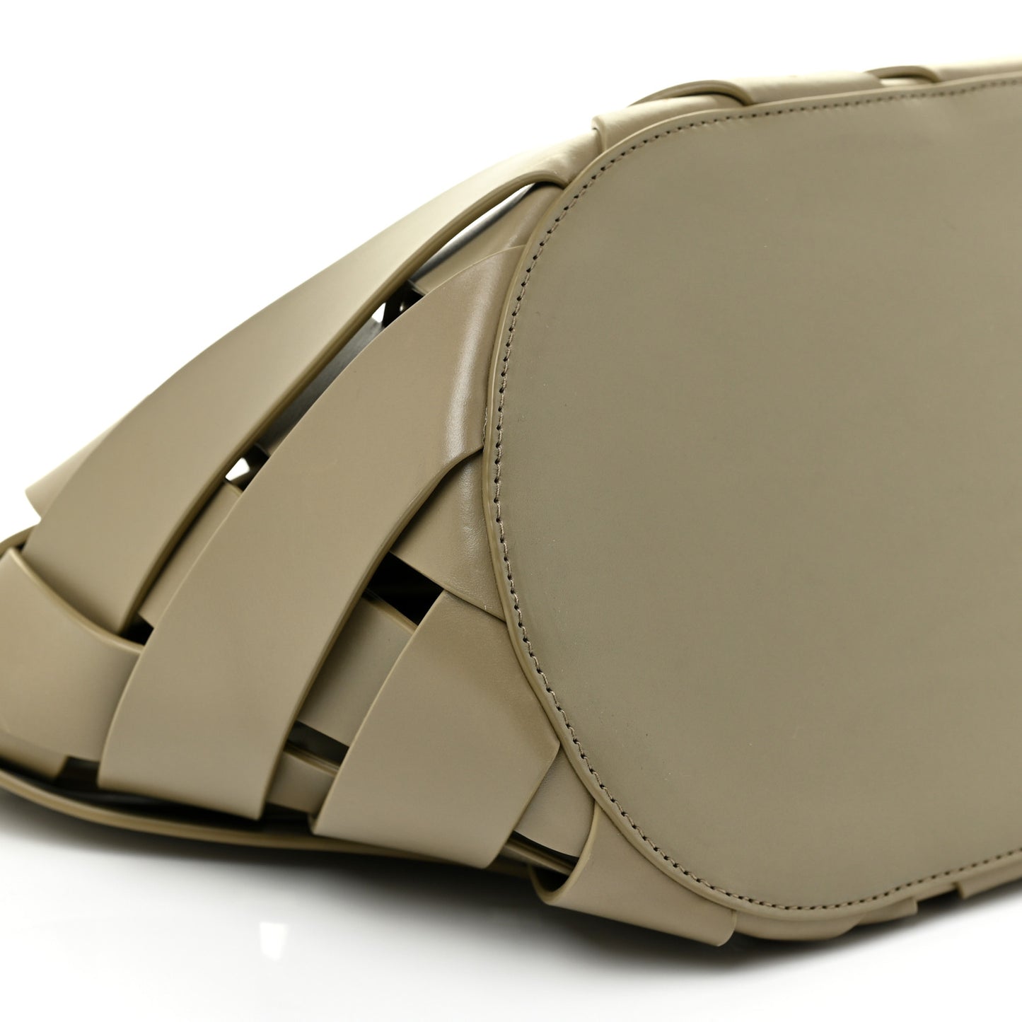 Calfskin V Woven Drawstring Tote Taupe