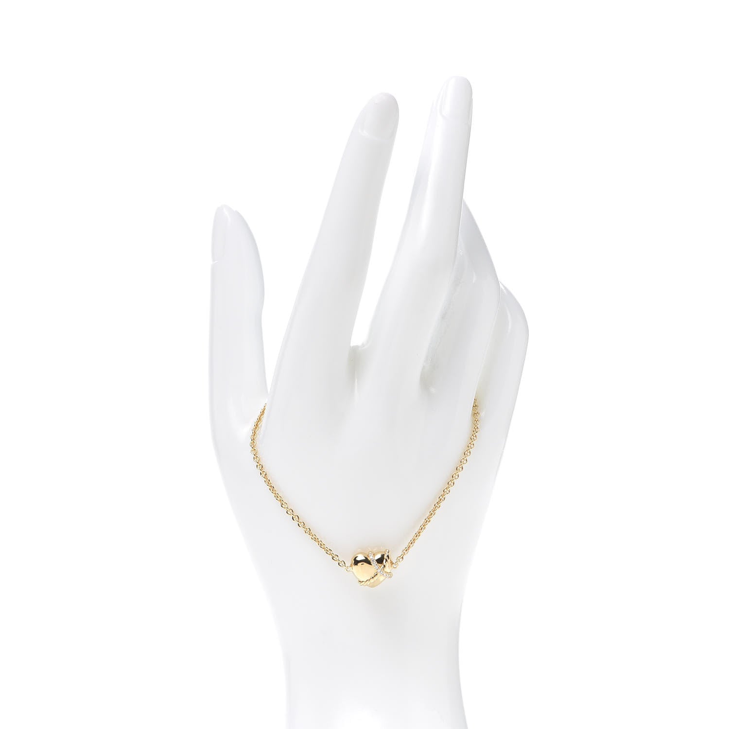 David Yurman 18K Yellow Gold Diamond Le Petit Coeur Sculpted Heart Chain Bracelet 2 of 5